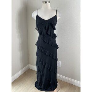 Petal + Pup Dress Womens XL Black Ruffle Slip Maxi Spaghetti Strap Formal